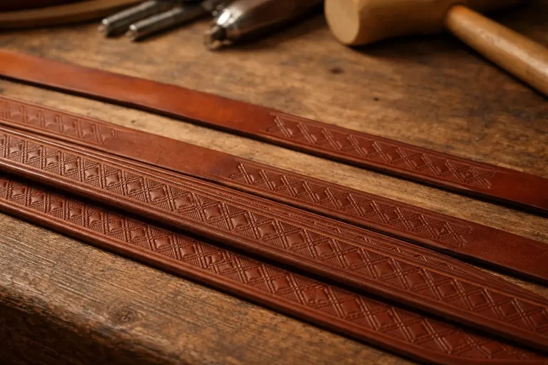 Lederzuschnitte für Zaumriemen in der Werkstatt