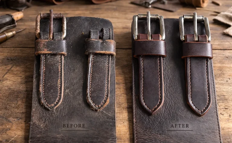 Reparatur von Ledergurt in der Sattlerwerkstatt