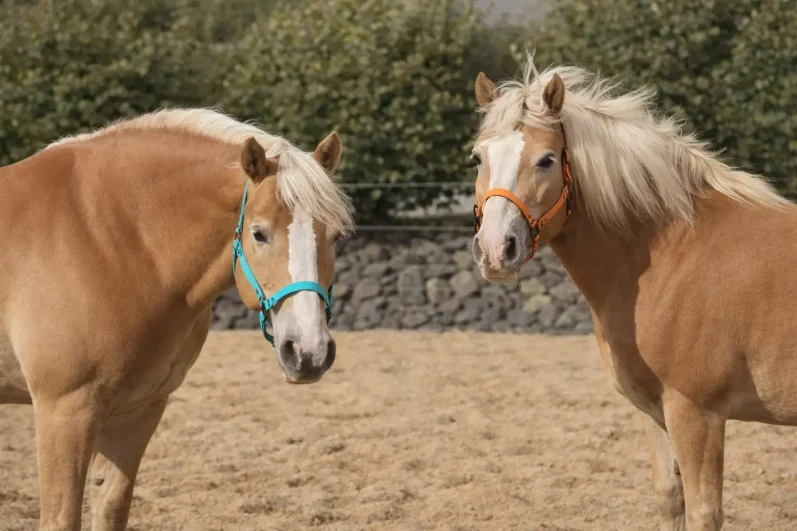 zwei Pferde mit Biothane Halftern