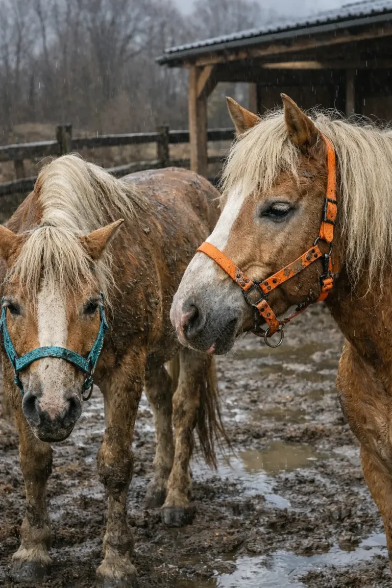Biothane Halfter bei Regen und Schlamm im Offenstall