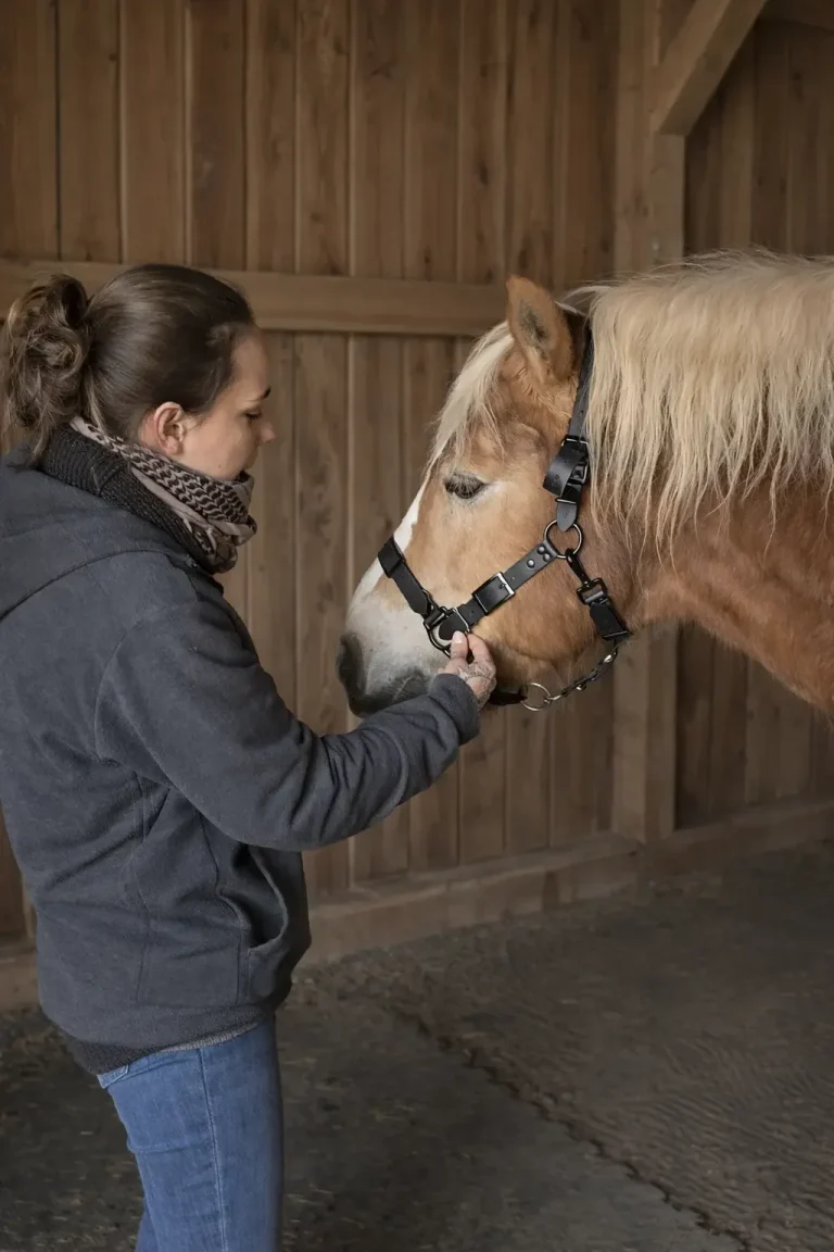 Passform eines Halfters wird am Pferd geprüft