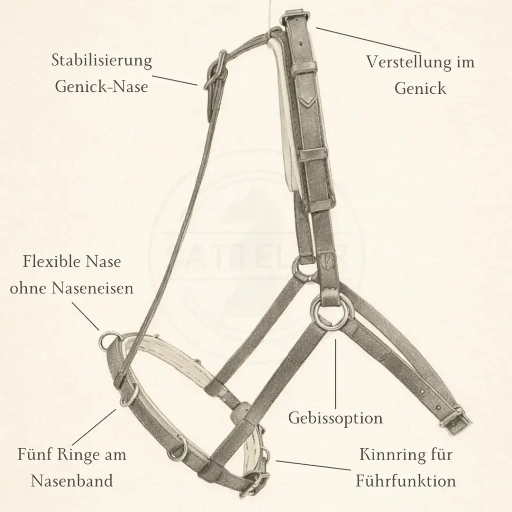 Systemübersicht des Alleskönner Lederkappzaums