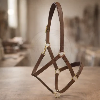 maßgefertigtes Lederhalfter in Rückansicht aus der Sattelier Werkstatt